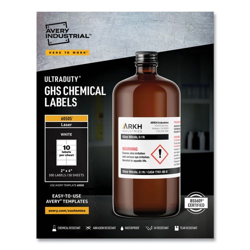 Office Jansan | Avery 60505 UltraDuty 2 in. x 4 in. GHS Chemical Waterproof and UV Resistant Labels - White (50/Box) image number 0