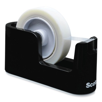 Scotch 3 in. Core ABS Heavy Duty Weighted Desktop Tape Dispenser with One Roll of Tape - Black