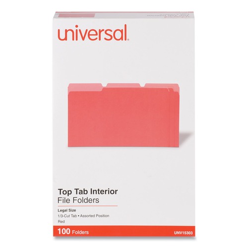  | Universal UNV15303 1/3-Cut Tabs Interior File Folders - Legal Size, Red (100/Box) image number 0