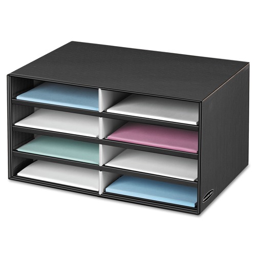 Office Jansan | Bankers Box 6170301 19.5 in. x 12.38 in. x 10.25 in. 8 Letter Compartments Decorative Sorter - Black/Gray Pinstripe image number 0