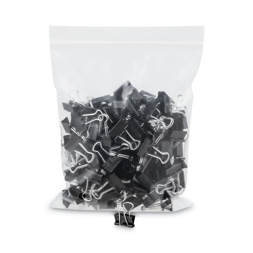 Office Jansan | Universal UNV10199VP Binder Clips in Zip-Seal Bag - Mini, Black/Silver (144/Pack) image number 0
