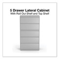 Office Filing Cabinets & Shelves | Alera 25498 36 in. x 18.63 in. x 67.63 in. 5 Lateral File Drawer - Legal/Letter/A4/A5 Size - Light Gray image number 8