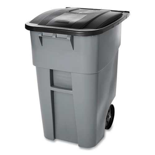 Trash & Waste Bins | Rubbermaid 9W27GY Brute 50-Gallon Square Plastic Rollout Container (Gray) image number 0