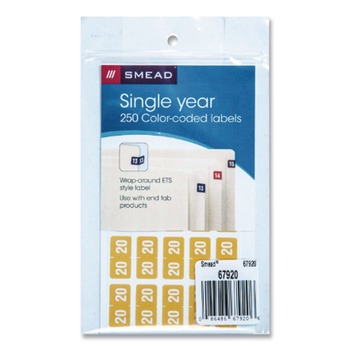 Smead 0.5 x 1 Yearly End Tab 20 File Folder Labels - Yellow (250/Pack)