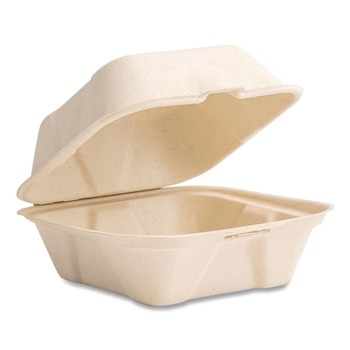 Vegware VW-HC6NFA 5.9 in. x 5.9 in. x 2.9 in. Nourish Molded Fiber Compostable Sugarcane Takeout Containers - White (400/Carton)