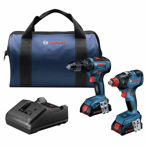 Combo Kits | Bosch GXL18V-240B22 18V Brushless Li-Ion 1/2 in. Cordless Hammer Drill Driver and 1/4 in. and 1/2 in. 2-in-1 Bit/Socket Impact Driver Combo Kit with 2 Batteries (2 Ah) image number 0