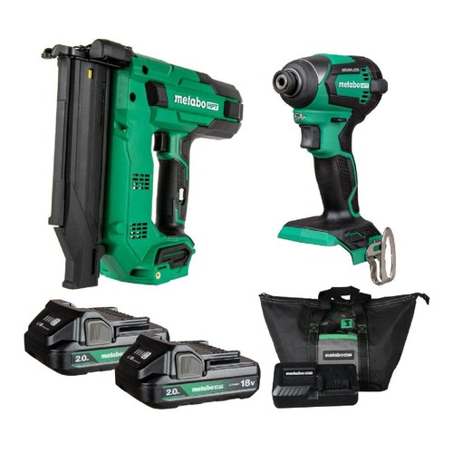 Combo Kits | Metabo HPT KC18DEXQDM 18V MultiVolt Lithium-Ion Brad Nailer and Impact Driver Combo Kit with 2 Batteries (2 Ah) image number 0