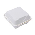 New Year New Savings! Save $25 off $150 | Eco-Products EP-HC6 6 in. x 6 in. x 3 in. Bagasse Hinged Sugarcane Clamshell Containers - White (500/Carton) image number 1