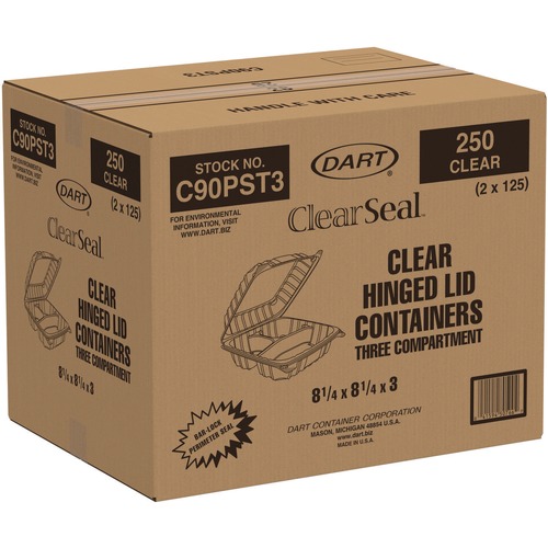 Labor Day Sale! Save $30 off $199! | Dart C90PST3 ClearSeal 8.25 in. x 8.25 in. x 3 in. Hinged-Lid Plastic Containers - Clear (250/Carton) image number 0