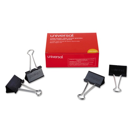 Customer Appreciation Sale - Save up to $60 off | Universal UNV10220 1 in. Clip Capacity Binder Clips Set - Large, Black (1-Dozen) image number 0