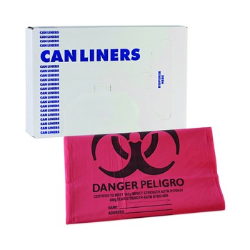 Boardwalk A8046PRK 40 in. x 46 in. 45 gal. 1.3 mil Linear Low Density Health Care Trash Can Liners - Red (100/Carton)