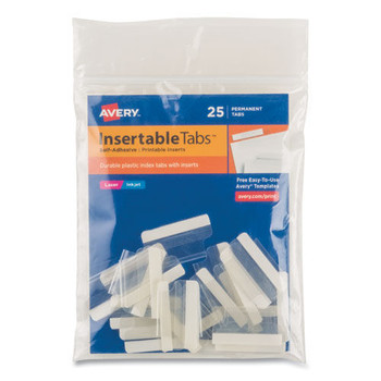 Avery 1 in. Wide 1/5-Cut Insertable Index Tabs with Printable Inserts - Clear (25/Pack)