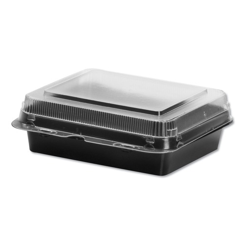 Food Trays, Containers, and Lids | SOLO 851611-PS94 Creative Carryouts Hinged Plastic Hot Deli Boxes - Medium, Black/Clear (200/Carton) image number 0