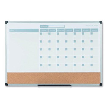MasterVision 24 in. x 18 in. 3-in-1 Monthly Planning/Scheduling Calendar Planner Board - Tan/White/Blue Surface/Satin Aluminum Frame
