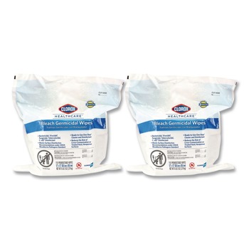 Clorox Healthcare 12 in. x 12 in. 1-Ply Bleach Germicidal Wipes - Unscented, White (110/Refill, 2 Refills/Carton)