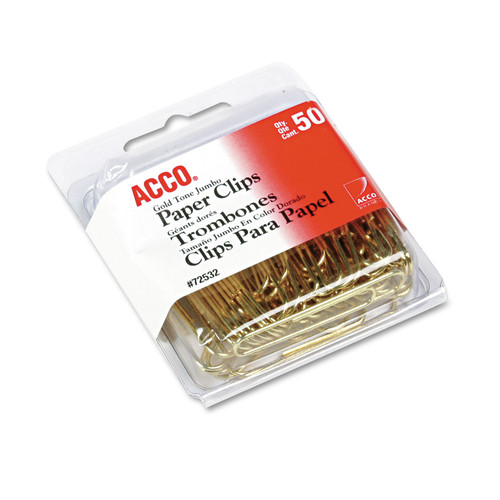 Office Jansan | ACCO A7072532 Jumbo Smooth Gold Tone Paper Clips - Gold (50/Box) image number 0