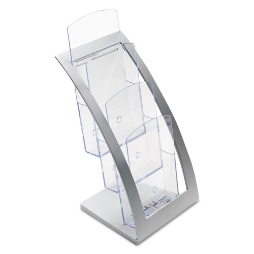 Office Jansan | Deflecto 693645 6.75 in. x 6.94 in. x 13.31 in. 3-Tier Literature Holder - Leaflet Size, Silver image number 0