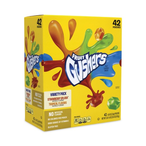 Snacks | Betty Crocker 14698 0.8 oz. Fruit Gushers Fruit Snacks - Strawberry and Tropical Fruit Flavors (42/Carton) image number 0