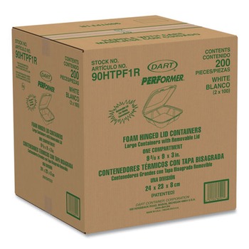 Dart 9 in. x 9.4 in. x 3 in. Foam Hinged Performer Perforated Lid Container - White (200/Carton)