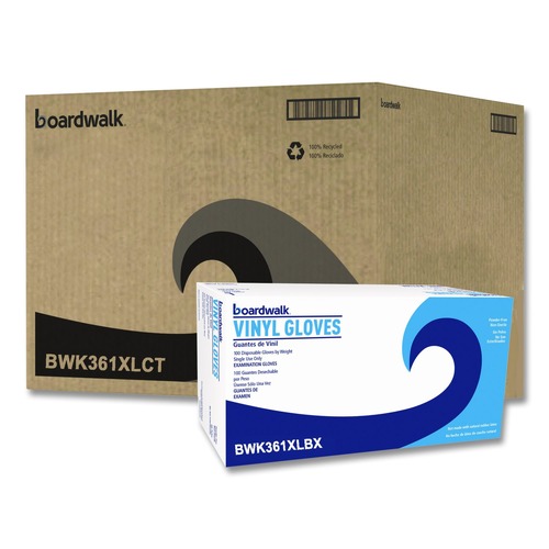 Disposable Gloves | Boardwalk BWK365LCT 2.6 mil 9.5 in. Long Powder-Free General Purpose Vinyl Gloves - Large, Clear (100/Box, 10 Boxes/Carton) image number 0