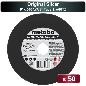 PRODUCTS | Metabo US655339050 50-Piece A60TZ Original Slicer T1 6 in. x 0.40 in. x 7/8 in. Cutting Wheel Pack