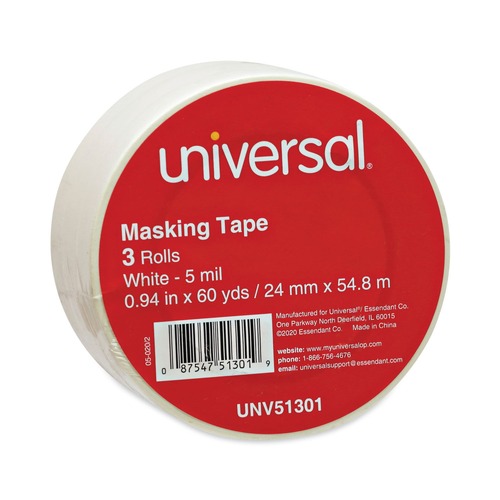 Office Jansan | Universal UNV51301 3 in. Core 24 mm x 54.8 mm General Purpose Masking Tape - Beige (3/Pack) image number 0