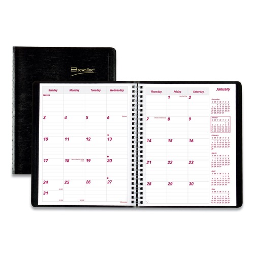 Office Jansan | Brownline CB1200.BLK 14-Month: Dec 2025 to Jan 2027 8.88 in. x 7.13 in. Essential Collection Ruled Monthly Planner - Black Cover image number 0