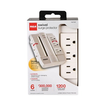 RCA 1200 J 6 AC Outlets Swivel Surge Protector - White
