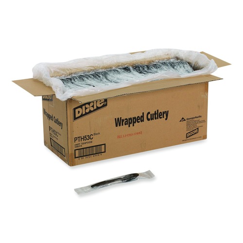 Cutlery | Dixie PTH53C Individually Wrapped Heavyweight Teaspoons - Black (1000/Carton) image number 0