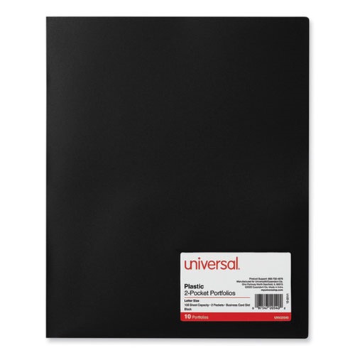  | Universal UNV20540 100-Sheet Capacity 11 in. x 8.5 in. 2-Pocket Plastic Folders - Black (10/Pack) image number 0