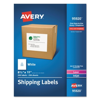 Avery 95920 8.5 in. x 11 in. Shipping Labels-Bulk Packs for Inkjet/Laser Printers - White (250/Box)
