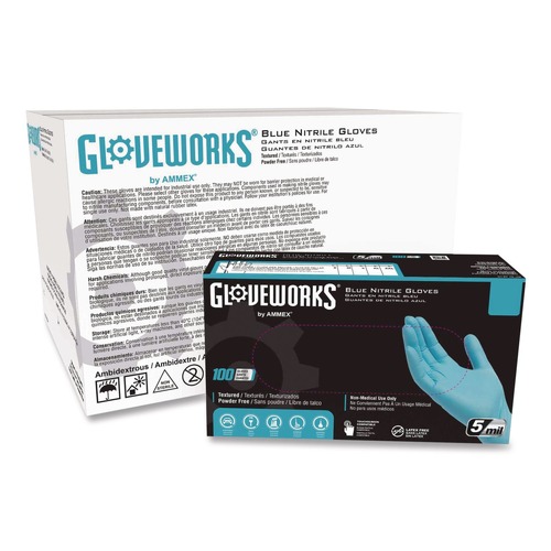 Disposable Gloves | Ammex INPF49100 9.5 in. Long 5 mil Thick Powder-Free Industrial Nitrile Gloves - XX-Large, Blue (1000/Carton) image number 0