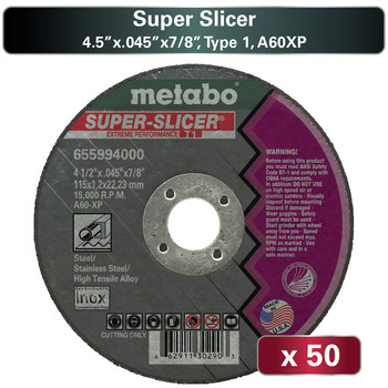 Metabo US655994050 50-Piece A60XP Super Slicer T1 4.5 in. x 0.45 in. x 7/8 in. Cutting Wheel Pack
