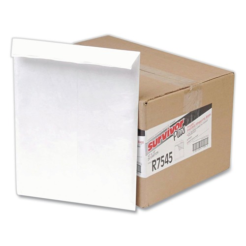 Office Jansan | Survivor QUAR7545 10 in. x 13 in. #13 1/2 Square Flap Redi-Strip Adhesive Closure Bubble Mailer of DuPont Tyvek - White (25/Box) image number 0