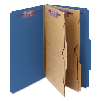 Smead 6 SafeSHIELD Fasteners 2 Dividers Legal Size 6-Section Pressboard Top Tab Pocket Classification Folders - Dark Blue (10/Box)