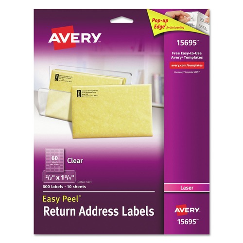 Office Jansan | Avery 15695 Easy Peel 0.66 in. x 1.75 in. Mailing Labels with Sure Feed Technology for Laser Printers - Matte Clear (600/Pack) image number 0