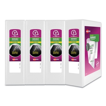 Avery 3 Slant Rings 3 in. Capacity 11 in. x 8.5 in. Durable View Binder with DuraHinge - White (4/Pack)