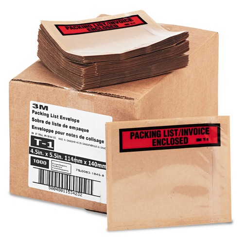 Office Jansan | 3M PLE-T1 4-1/2 in. x 5-1/2 in. Top Print Self Adhesive Packing List Envelopes - Clear (1000/Box) image number 0