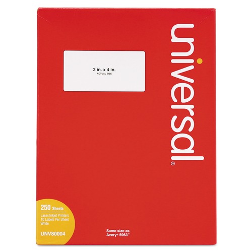  | Universal UNV80004 2 in. x 4 in. Inkjet/Laser Labels - White (2500/Box) image number 0