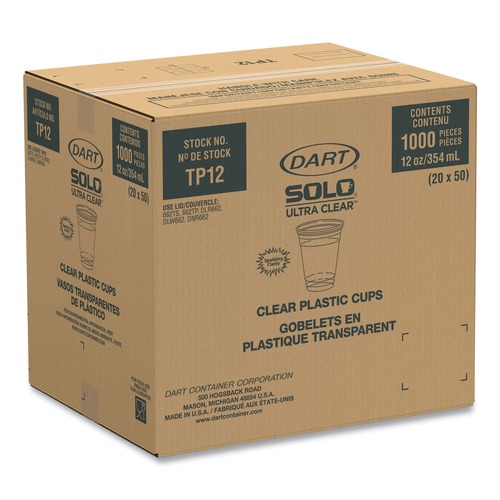 Cutlery | Dart TP12 Ultra Clear 12 oz to 14 oz Practical Fill PET Cups (1000/Carton) image number 0