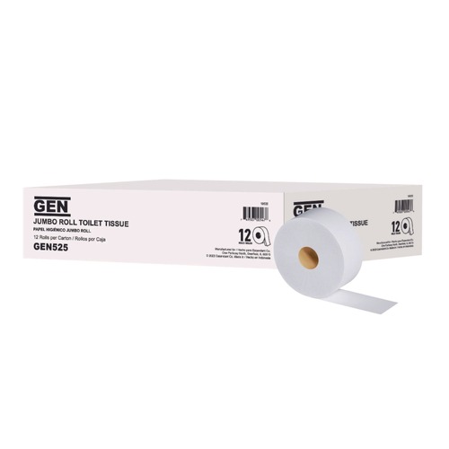 Cleaning & Janitorial Supplies | GEN 525 525 ft. x 3.2 in. 2-Ply Jumbo Roll Bath Tissue - White (12/Carton) image number 0