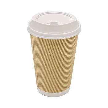 Karat C-KRC516 16 oz Ripple Hot Cups - Kraft/White (500/Carton)