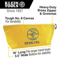 Cases and Bags | Klein Tools 5539LYEL 18 in. x 3.5 in. x 8 in. Canvas Zipper Consumables Tool Pouch - Large, Yellow image number 1