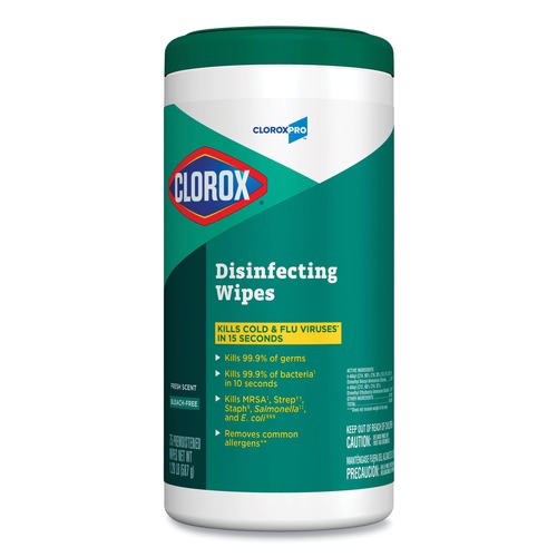 Hand Wipes | Clorox 15949 7 in. x 8 in. 1-Ply Disinfecting Wipes - Fresh Scent, White image number 0