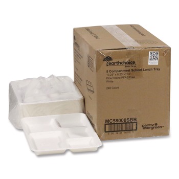 Pactiv Corp. Compostable Fiber Blend School Lunch Tray, 10 x 8 x 1, White, 240/Carton
