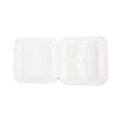 Food Trays, Containers, and Lids | Boardwalk HL-93BW 9 in. x 9 in. x 3.19 in. 3-Compartment Hinged-Lid Sugarcane Bagasse Food Containers - White (100/Sleeve, 2 Sleeves/Carton) image number 2