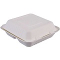 Food Trays, Containers, and Lids | Boardwalk HL-93BW 9 in. x 9 in. x 3.19 in. 3-Compartment Hinged-Lid Sugarcane Bagasse Food Containers - White (100/Sleeve, 2 Sleeves/Carton) image number 2