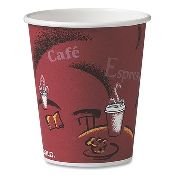 SOLO 10 oz. Paper Hot Drink Cups in Bistro Design - Maroon (1000/Carton)