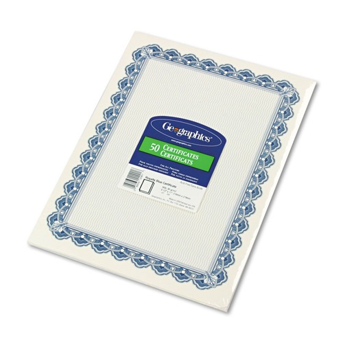 Office Jansan | Geographics 22901 Archival Quality 11 in. x 8.5 in. Parchment Paper Certificates - Blue Royalty (50/Pack) image number 0
