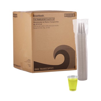 Boardwalk BWKTRANSCUP7CT 7 oz. Polypropylene Plastic Cold Cups - Translucent (100 Cups/Sleeve, 25 Sleeves/Carton)